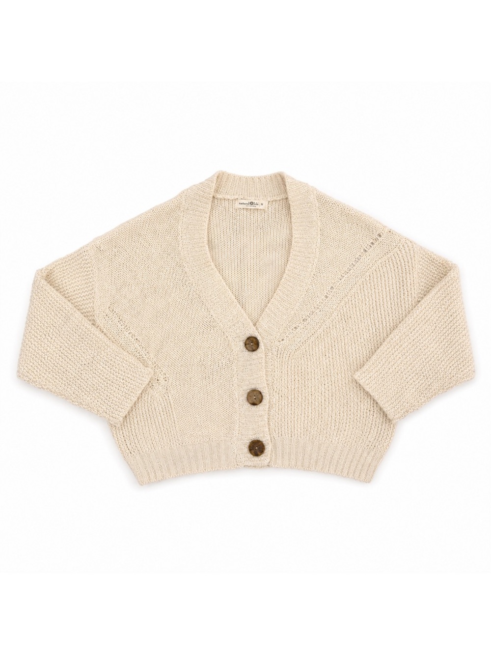 Natural Life Cotton Cable Knit Cropped Cardigan Cream Medium Boho Sweater